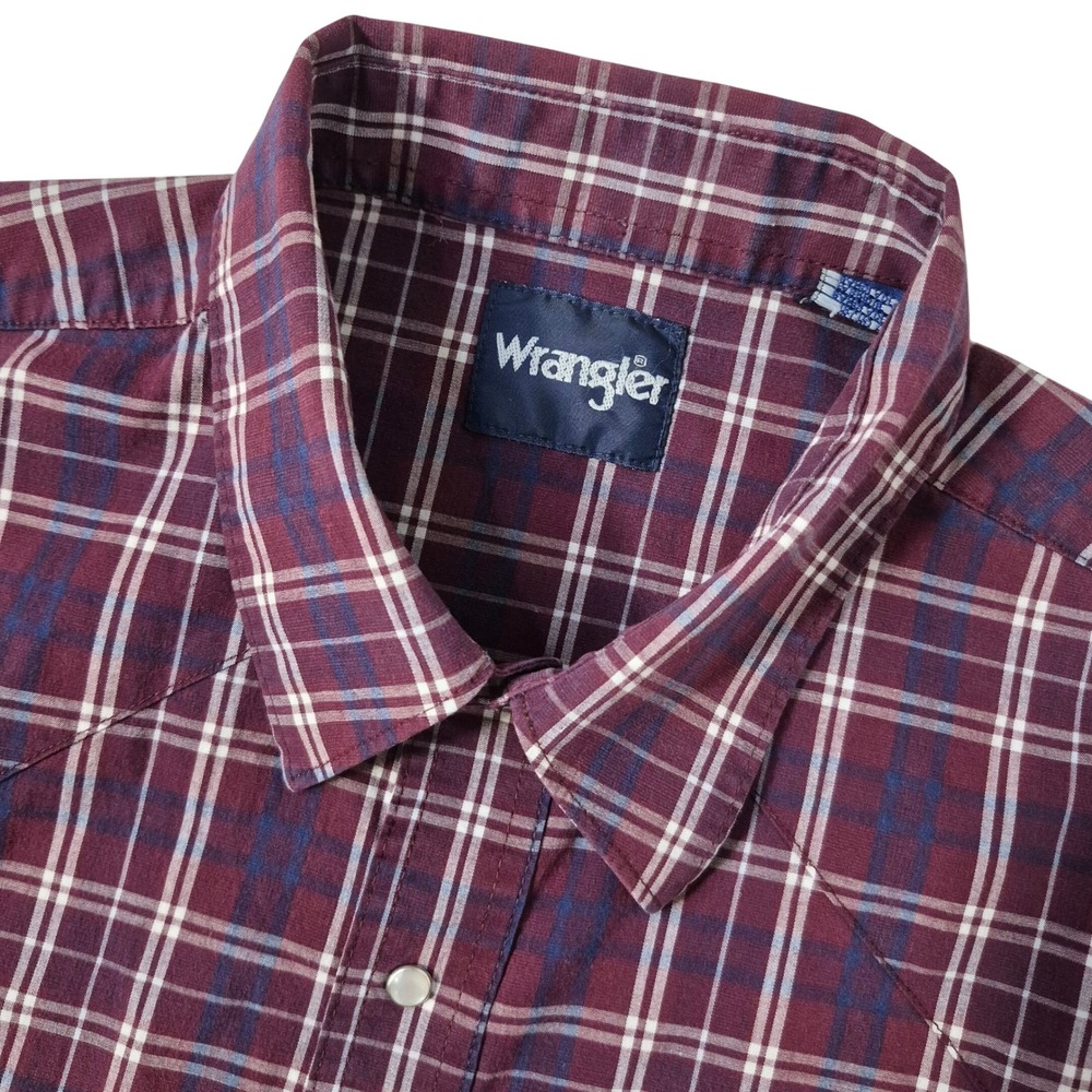 Wrangler Western Shirt Mens 2XLT Burgundy Plaid Pearl Snap Long Sleeve Cowboy‎